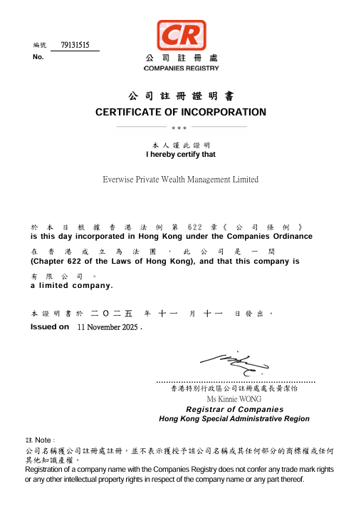 Hong Kong Company Registration Certificate